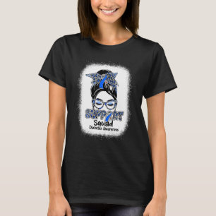 サポートスクワッドMessy Bun Blue Ribbon糖尿病認識 Tシャツ