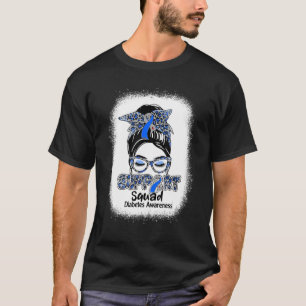 サポートスクワッドMessy Bun Blue Ribbon糖尿病認識 Tシャツ