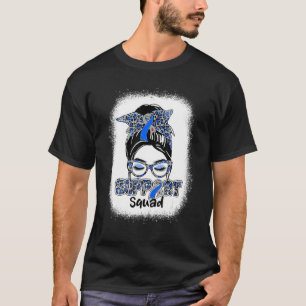 サポートスクワッドMessy Bun Blue Ribbon糖尿病認識 Tシャツ