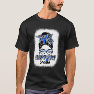 サポートスクワッドMessy Bun Blue Ribbon糖尿病認識 Tシャツ