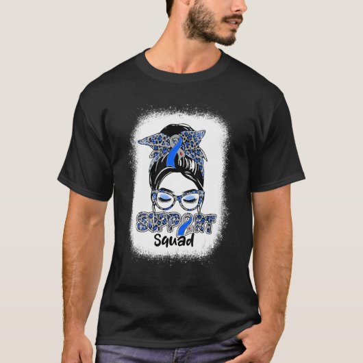サポートスクワッドMessy Bun Blue Ribbon糖尿病認識 Tシャツ (正面)