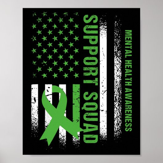 サポートメンタルヘルス分隊認識度米国国旗Gree ポスター (正面)