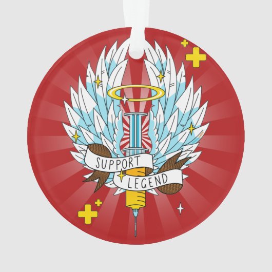 サポートレジェンドゲーマー赤い翼のシリンジ漫画 オーナメント (裏面)