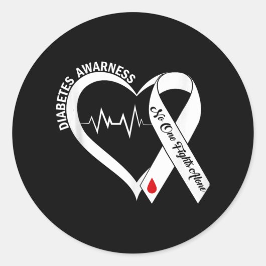 サポート糖尿病認識度ハートブルーリボンダイアベ ラウンドシール (正面)