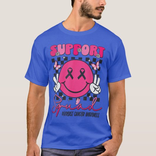 サポート隊 アウェアネス スマイル フェイス ピンク リボン Tシャツ (正面)