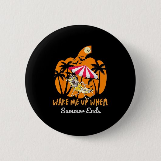 サマウィンビーチカボチャ骨格おかしなハロウィーン 缶バッジ (正面)