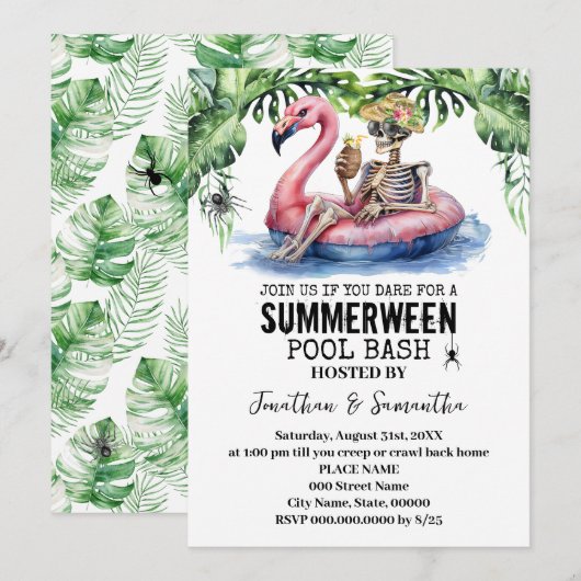 サマウィーン トロピカル スケルトン プールパーティー 招待状 (正面/裏面)