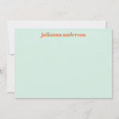 サマモダンーミントオレストライプのンジパーソナライズされた ノートカード (正面)