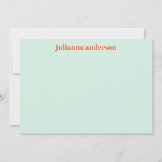 サマモダンーミントオレストライプのンジパーソナライズされた  ノートカード (正面)