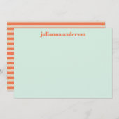 サマモダンーミントオレストライプのンジパーソナライズされた  ノートカード (正面/裏面)