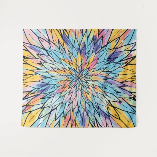 サマリーイエローピンク絵を描フローララインアート タペストリー (正面(横))