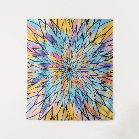 サマリーイエローピンク絵を描フローララインアート タペストリー (正面)