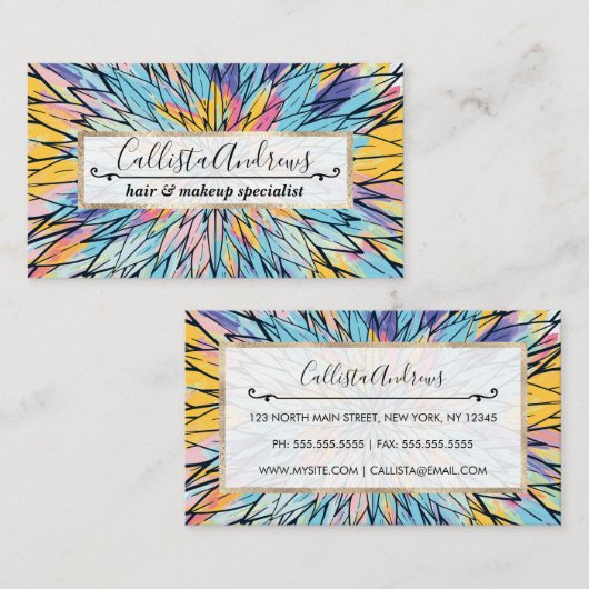 サマリーイエローピンク絵を描フローララインアート 名刺 (正面/裏面)