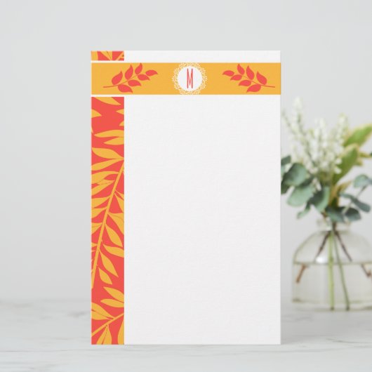 サマリーコーラルオレンジとゴールデンイエローモノグラム 便箋 (スタンド正面)