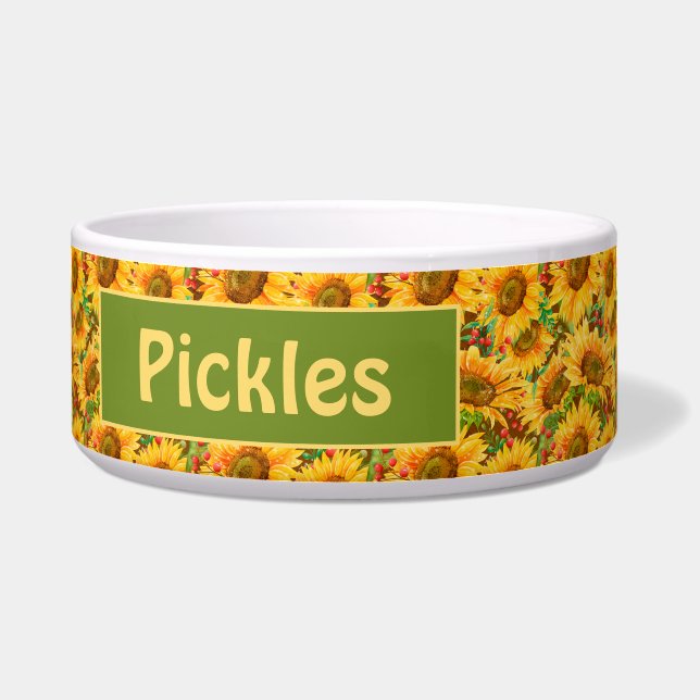 サマリーサンフラワーズセラミックペットボウル ボウル (正面)