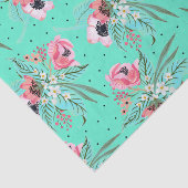 サマリーフローラルパターン – ティール(緑がかった色)ティッシュペーパー 薄葉紙 (詳細)