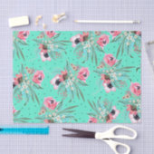 サマリーフローラルパターン – ティール(緑がかった色)ティッシュペーパー 薄葉紙 (クラフト)