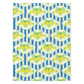 サマリーブルーストライプの&レモンと葉のパターン テーブルクロス (正面)