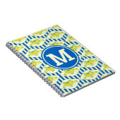 サマリーブルーストライプの&レモンと葉のパターン ノートブック (右側)