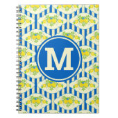 サマリーブルーストライプの&レモンと葉のパターン ノートブック (正面)