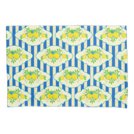 サマリーブルーストライプの&レモンと葉のパターン 枕カバー