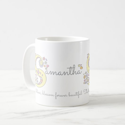 サマンサの一流の意味装飾的なsモノグラムのマグ コーヒーマグカップ (正面左)