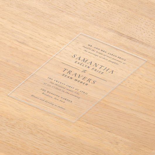 サマンサグレイ伝統的エレガントな結婚式 アクリル招待状 (レイダウン)