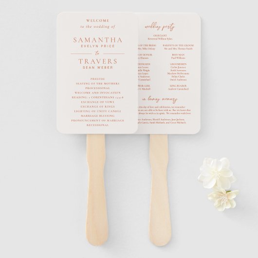 サマンサバーンオレンジ伝統的エレガントな結婚式 ハンドファン (正面&裏面)