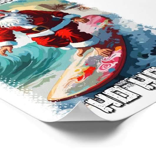 サマーおもしろいアートのサンタクロースサーフィンポップ・アートの ポスター (角)