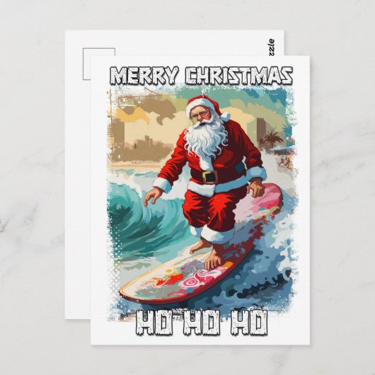 サマーおもしろいアートのサンタクロースサーフィンポップ・アートの ポストカード (正面/裏面)