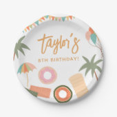 サマーおもしろいガールプールバースデーパーティー ペーパープレート (正面)