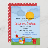 サマーおもしろいサンドボックス誕生日招待状 招待状 (正面/裏面)