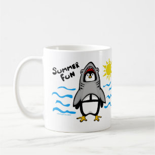 サマーおもしろいシャークペンギン コーヒーマグカップ