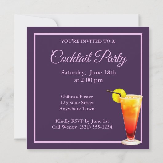 サマーおもしろいディスコカクテルミキサーパーティの招待状 (裏面)