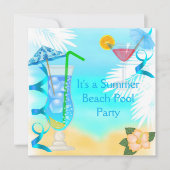 サマーおもしろいブルーカクテルビーチパーティー 招待状 (正面)