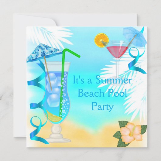 サマーおもしろいブルーカクテルビーチパーティー 招待状 (正面)