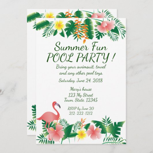 サマーおもしろいプールパーティの招待状 招待状 (正面/裏面)