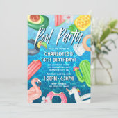 サマーおもしろいプールパーティー誕生日 招待状 (スタンド正面)