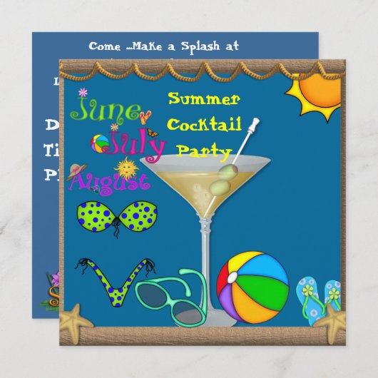 サマーおもしろいマルティーニプールパーティー 招待状 (正面/裏面)