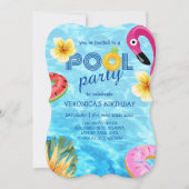 サマーおもしろい誕生日プールパーティの招待状 (正面)