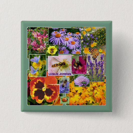 サマーかわいらしフローラコラージュカスタム文字 缶バッジ (正面)