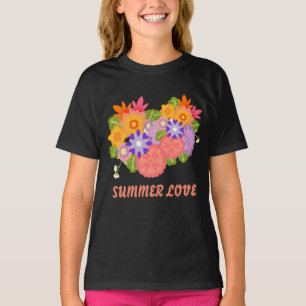 サマーかわいらしラブフラワーブライト開花ガーデン Tシャツ