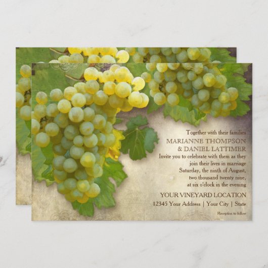 サマーかわいらしワインカントリー素朴ヴィンヤ結婚ード 招待状 (正面/裏面)