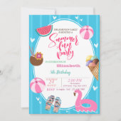 サマーのアイスクリーム　ワタメロン　プールおもちゃ　誕生日 招待状 (正面)