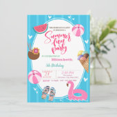 サマーのアイスクリーム　ワタメロン　プールおもちゃ　誕生日 招待状 (スタンド正面)