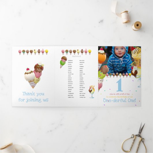 サマーアイスおもしろい写真パーティー 三つ折り招待状 (外部)