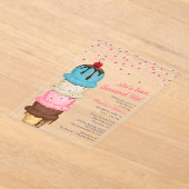 サマーアイスクリームウォーターモダンカラーブライダルシャワー アクリル招待状 (レイダウン)