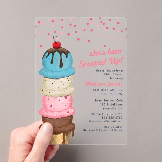 サマーアイスクリームウォーターモダンカラーブライダルシャワー アクリル招待状 (インサイチュ (ポータブル))