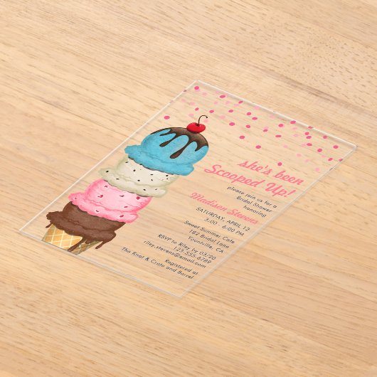 サマーアイスクリームウォーターモダンカラーブライダルシャワー アクリル招待状 (レイダウン)