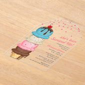 サマーアイスクリームウォーターモダンカラーブライダルシャワー アクリル招待状 (レイダウン)